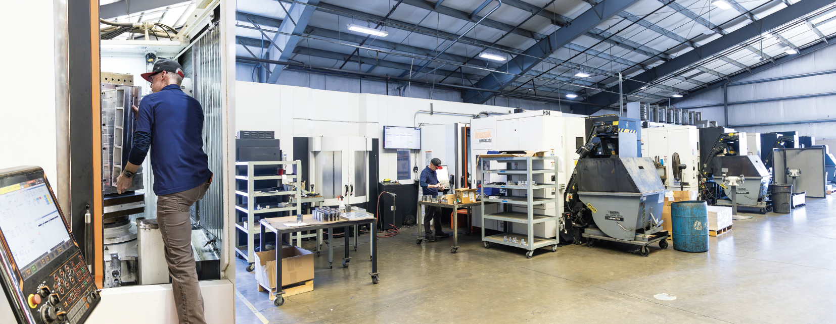 When CNC West was last here CenCal had just purchased their first horizontal Mazak HCN5000III. Now they have four of them connected to a Palletech High rise 24 pallet system. Having the pallets and 4 of the HCN5000III horizontals gives CenCal needed flexibility of switching between jobs as needed.